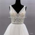 Luxury Beaded Simple Sleeveless Hand Made Embroidery tulle fabric wedding dress